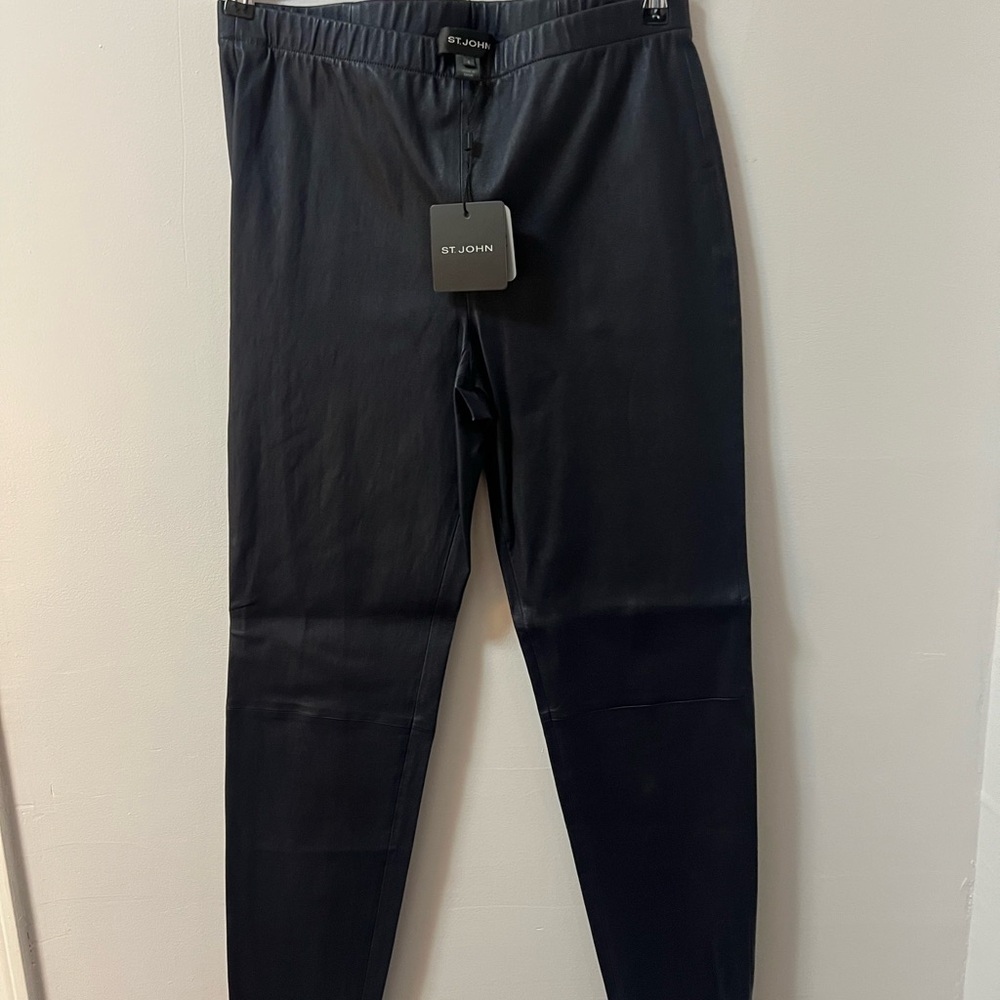 St. John NWT Navy Leather Pants Size 8
